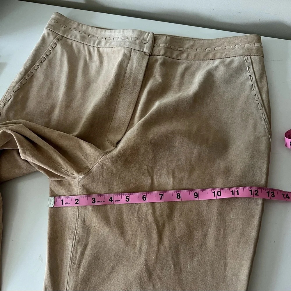 Bernardo Suede Leather Pants with Whipstitch Detailing Women's Size 8 Color Sand